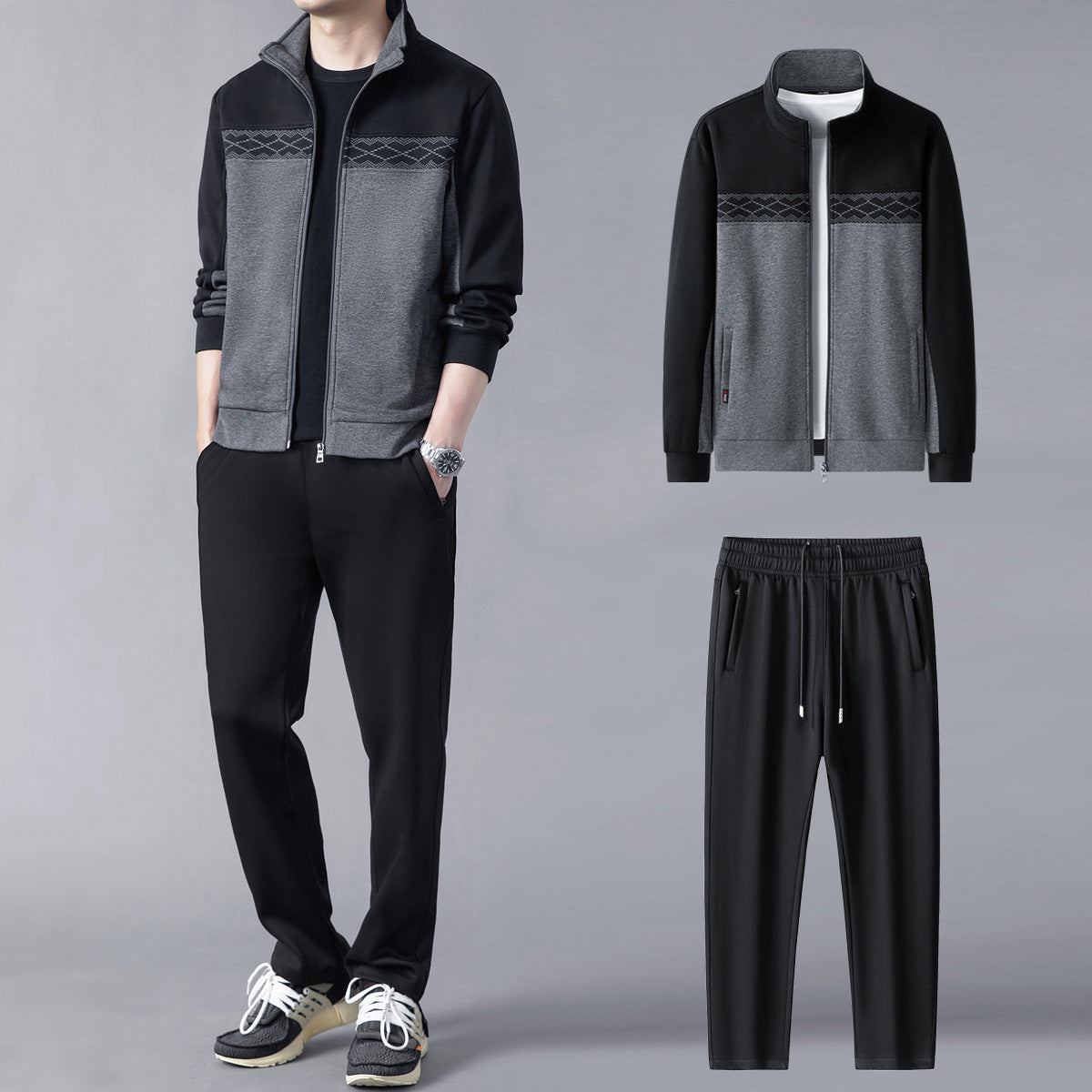 Leon | Sophisticated Colour-Block Zip-Up Tracksuit Set