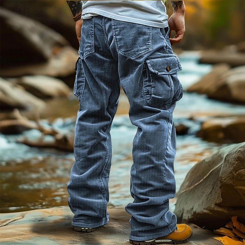 Logan | Sophisticated Ribbed Straight Leg Cargo Trousers