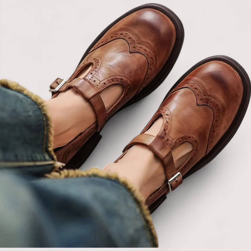Lottie | Elegant Brogue Mary Jane Shoes with Buckle Strap