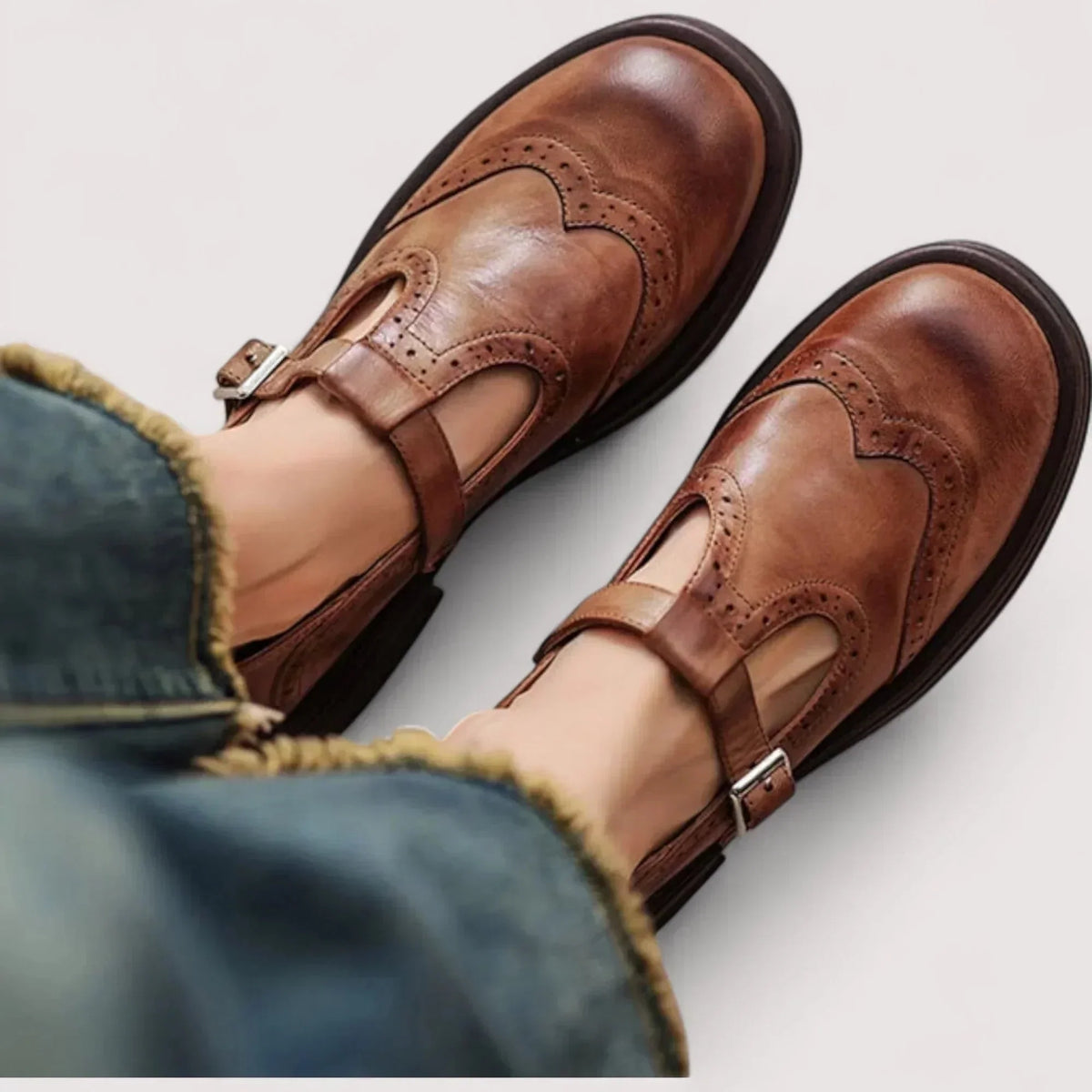Lottie | Elegant Brogue Mary Jane Shoes with Buckle Strap