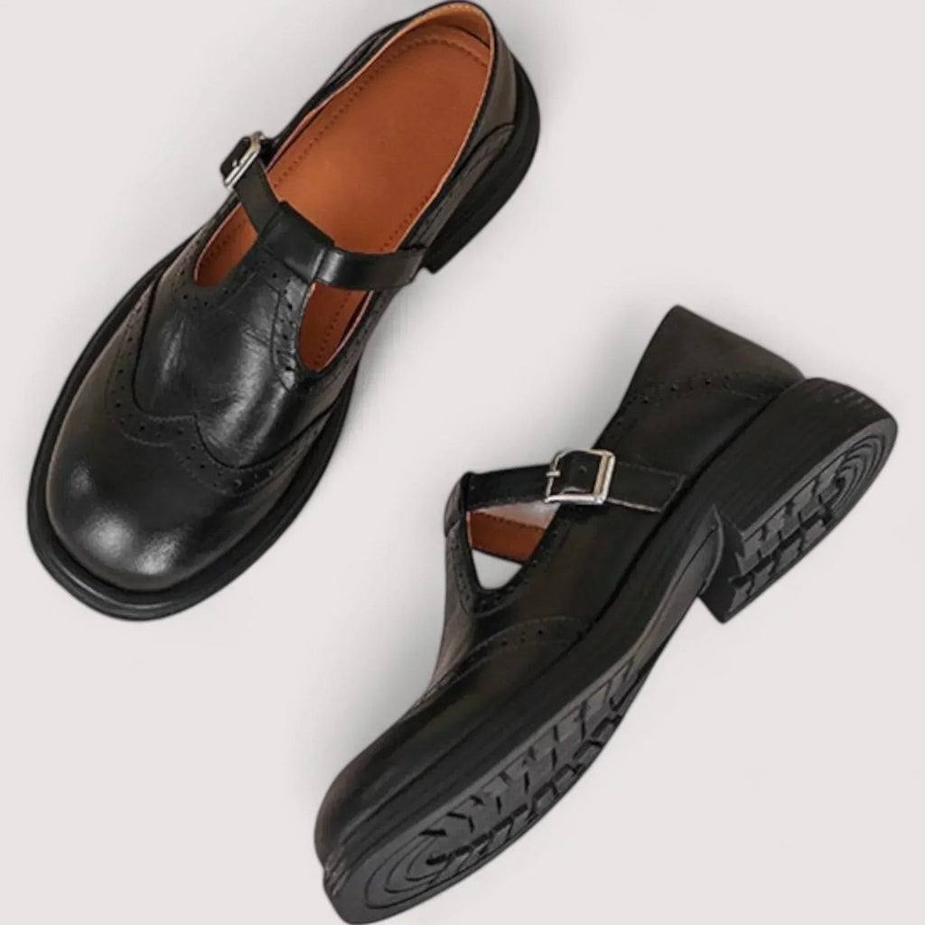 Lottie | Elegant Brogue Mary Jane Shoes with Buckle Strap