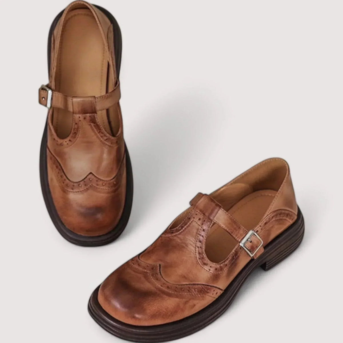Lottie | Elegant Brogue Mary Jane Shoes with Buckle Strap