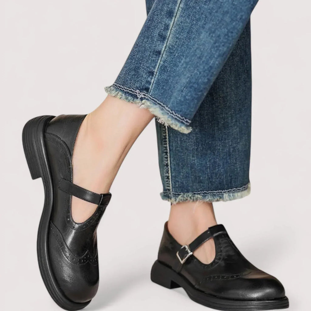 Lottie | Elegant Brogue Mary Jane Shoes with Buckle Strap