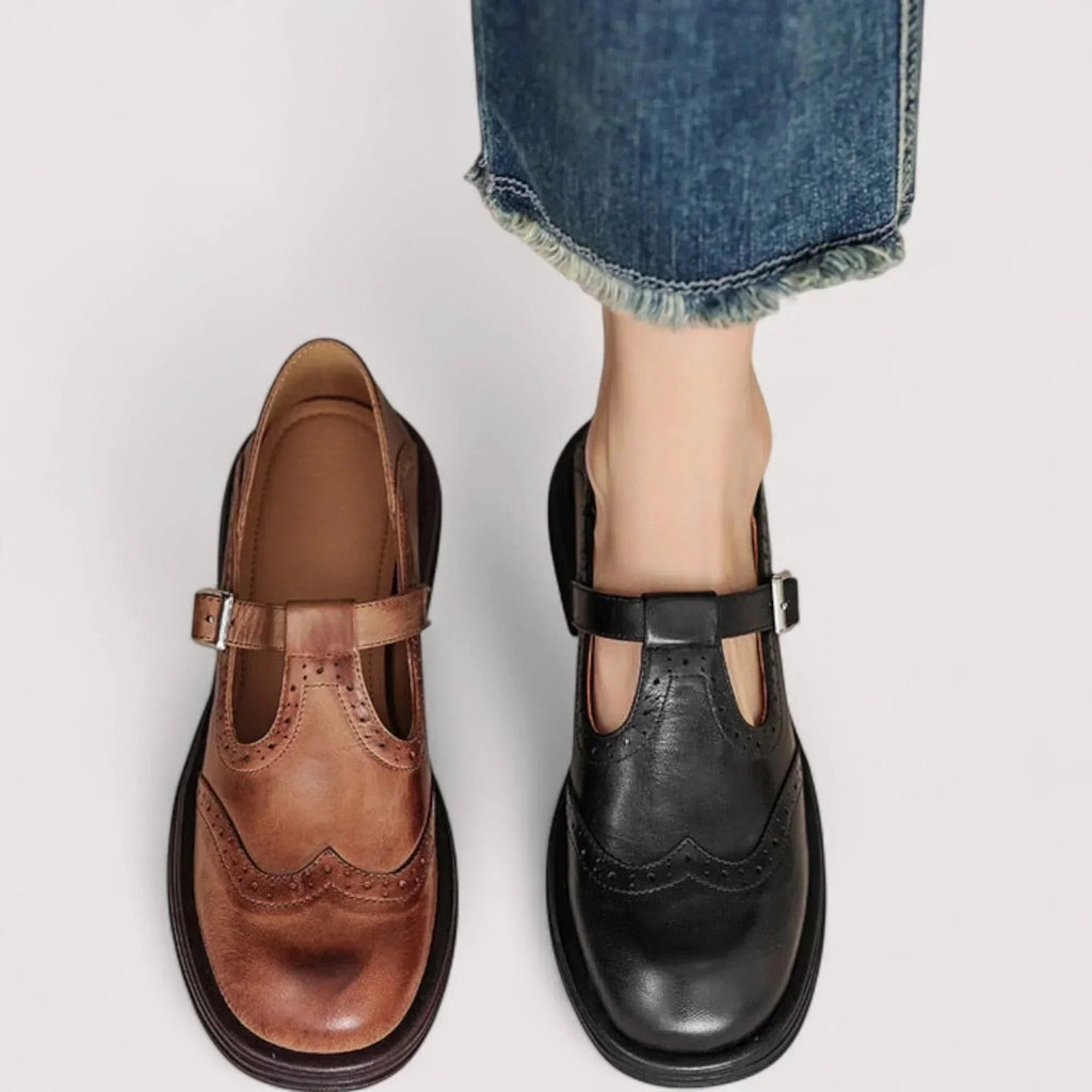 Lottie | Elegant Brogue Mary Jane Shoes with Buckle Strap