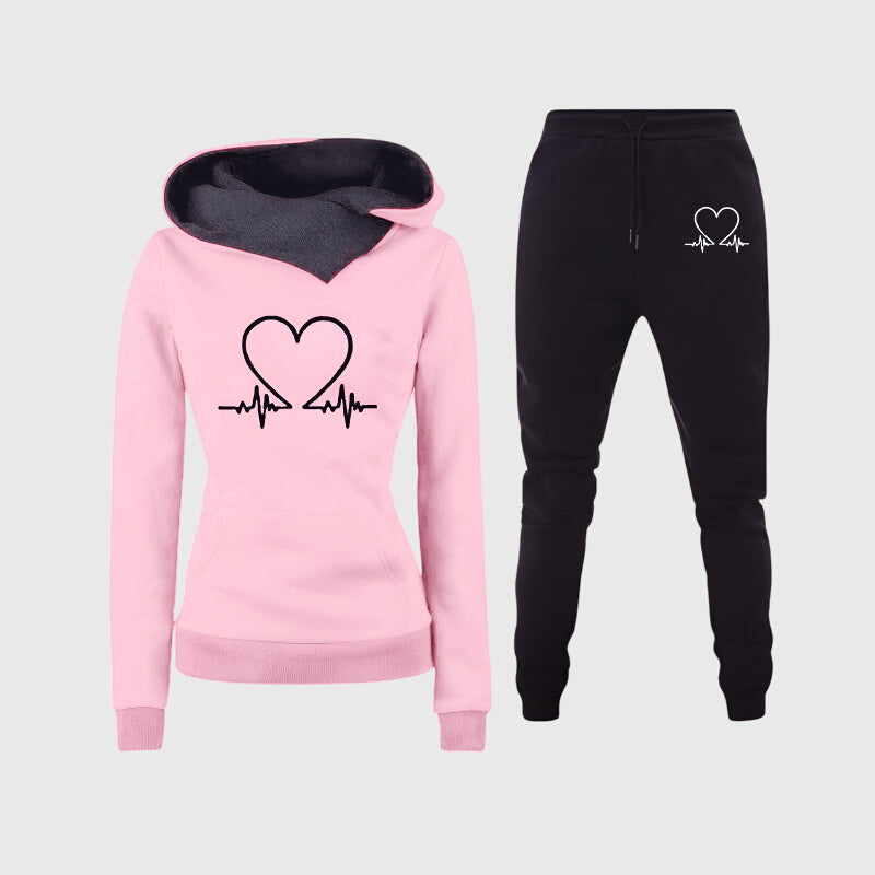 Lottie | Graceful Heart Print Hoodie Tracksuit Set