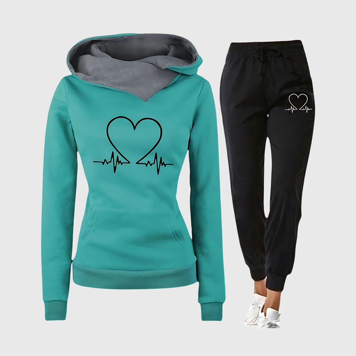 Lottie | Graceful Heart Print Hoodie Tracksuit Set