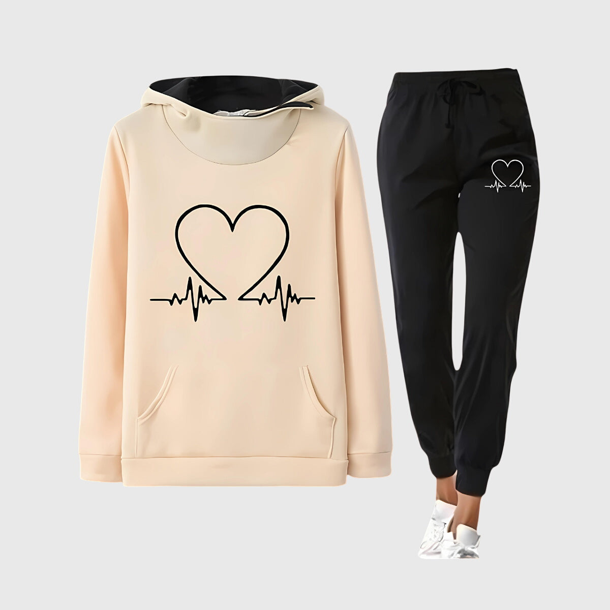 Lottie | Graceful Heart Print Hoodie Tracksuit Set