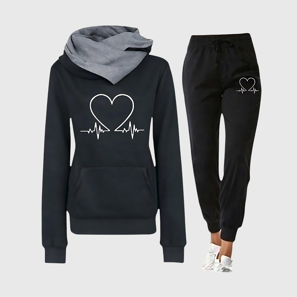 Lottie | Graceful Heart Print Hoodie Tracksuit Set