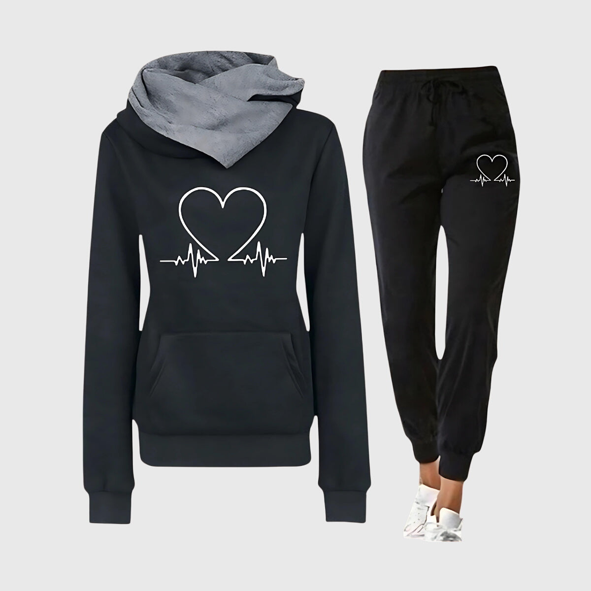 Lottie | Graceful Heart Print Hoodie Tracksuit Set