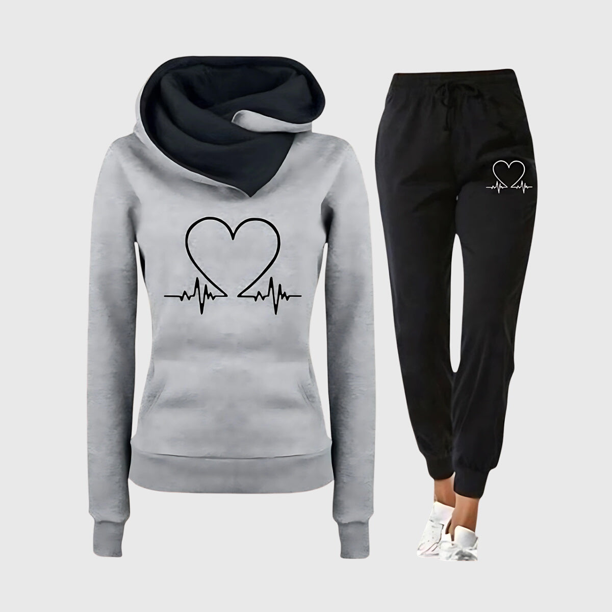 Lottie | Graceful Heart Print Hoodie Tracksuit Set