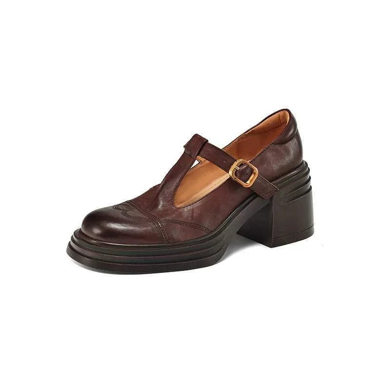 Lottie | Polished T-Strap Mary Jane Block Heel Shoes