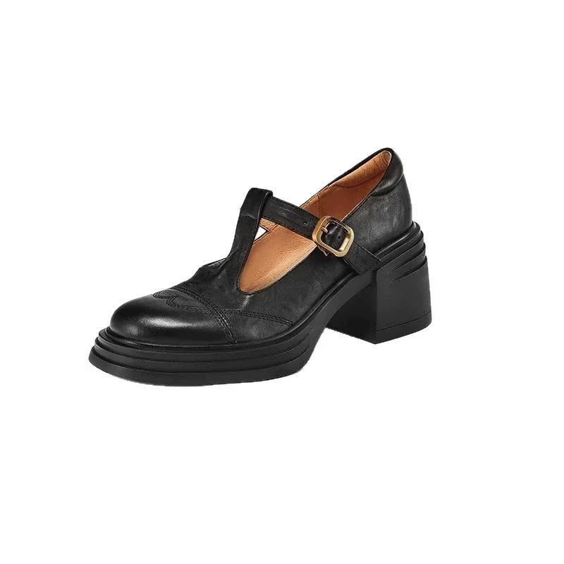 Lottie | Polished T-Strap Mary Jane Block Heel Shoes