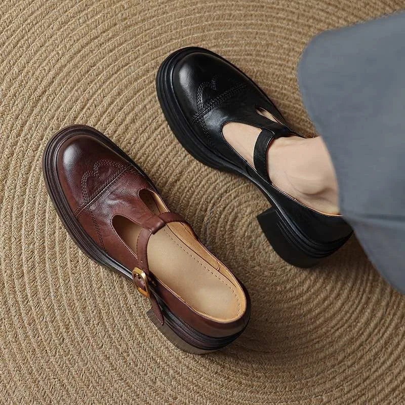 Lottie | Polished T-Strap Mary Jane Block Heel Shoes