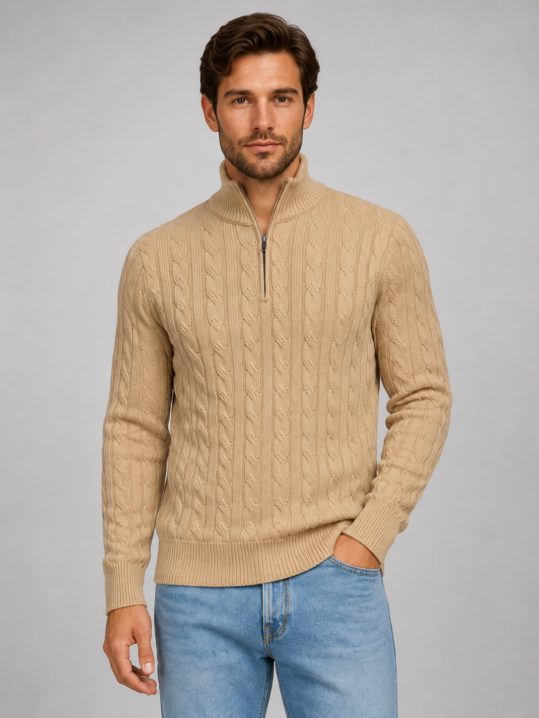 Louie | Quarter Zip Funnel Neck Mens Knit Jumper