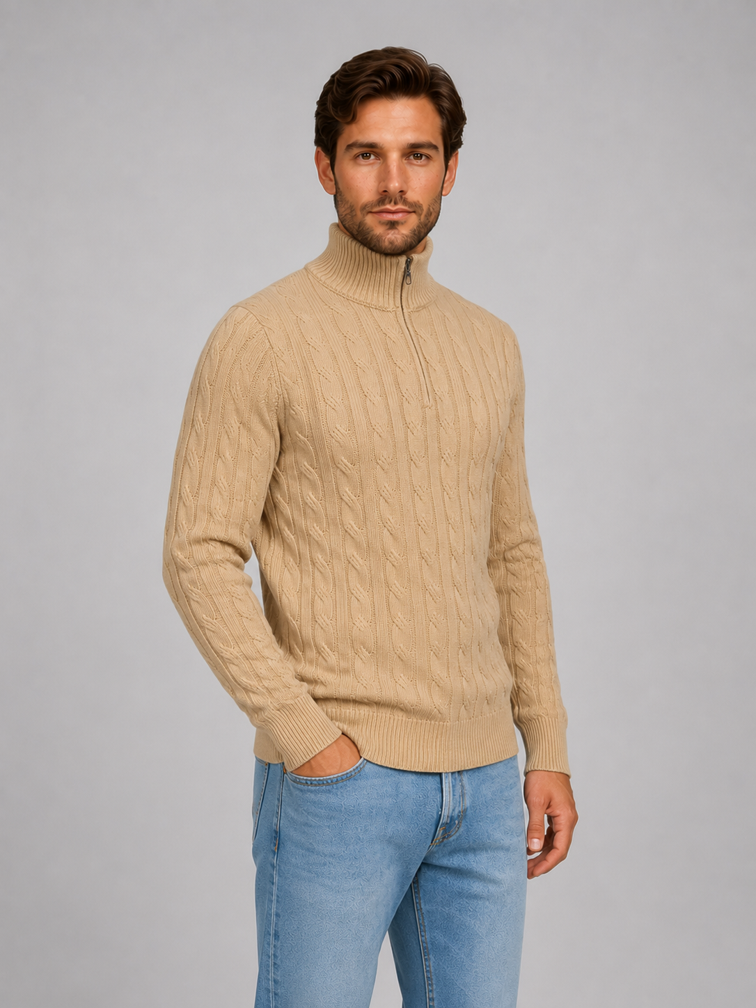 Louie | Quarter Zip Funnel Neck Mens Knit Jumper