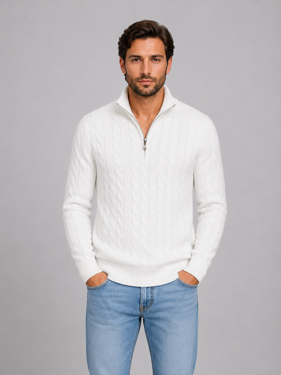 Louie | Quarter Zip Funnel Neck Mens Knit Jumper