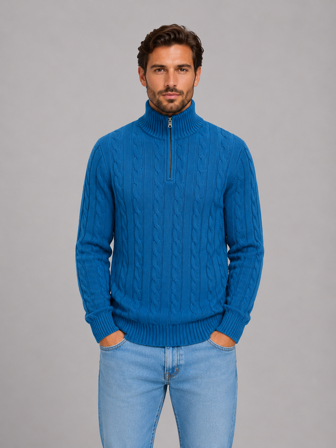 Louie | Quarter Zip Funnel Neck Mens Knit Jumper