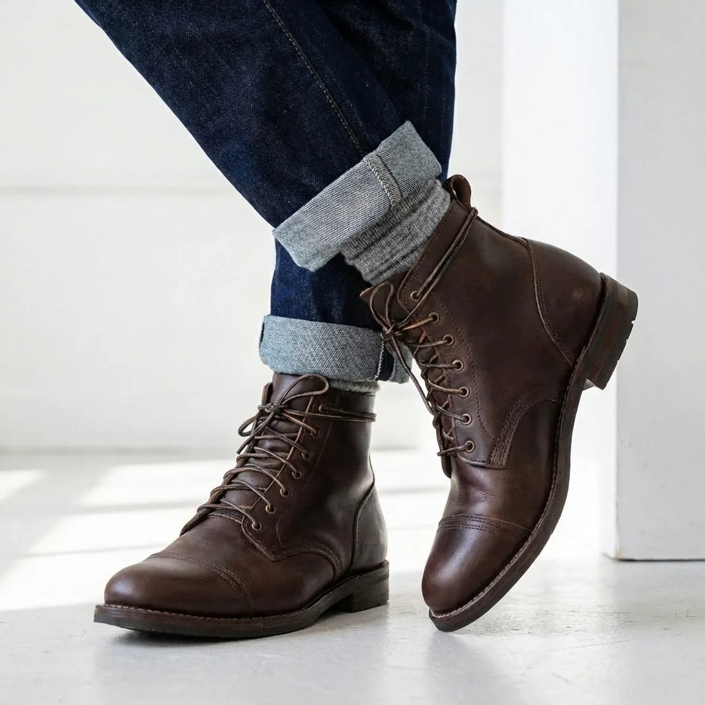 Louis | Rugged Cap Toe Lace-Up Mens Boots