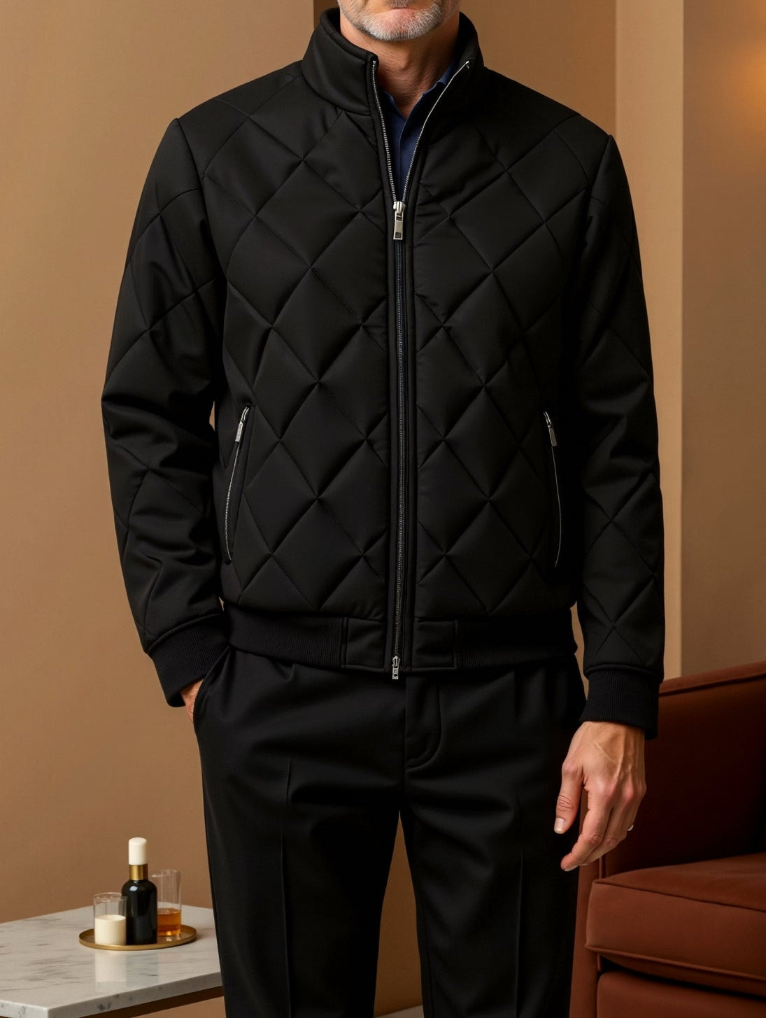 Luca | Cosy Diamond Quilted Jacket with Stand Collar