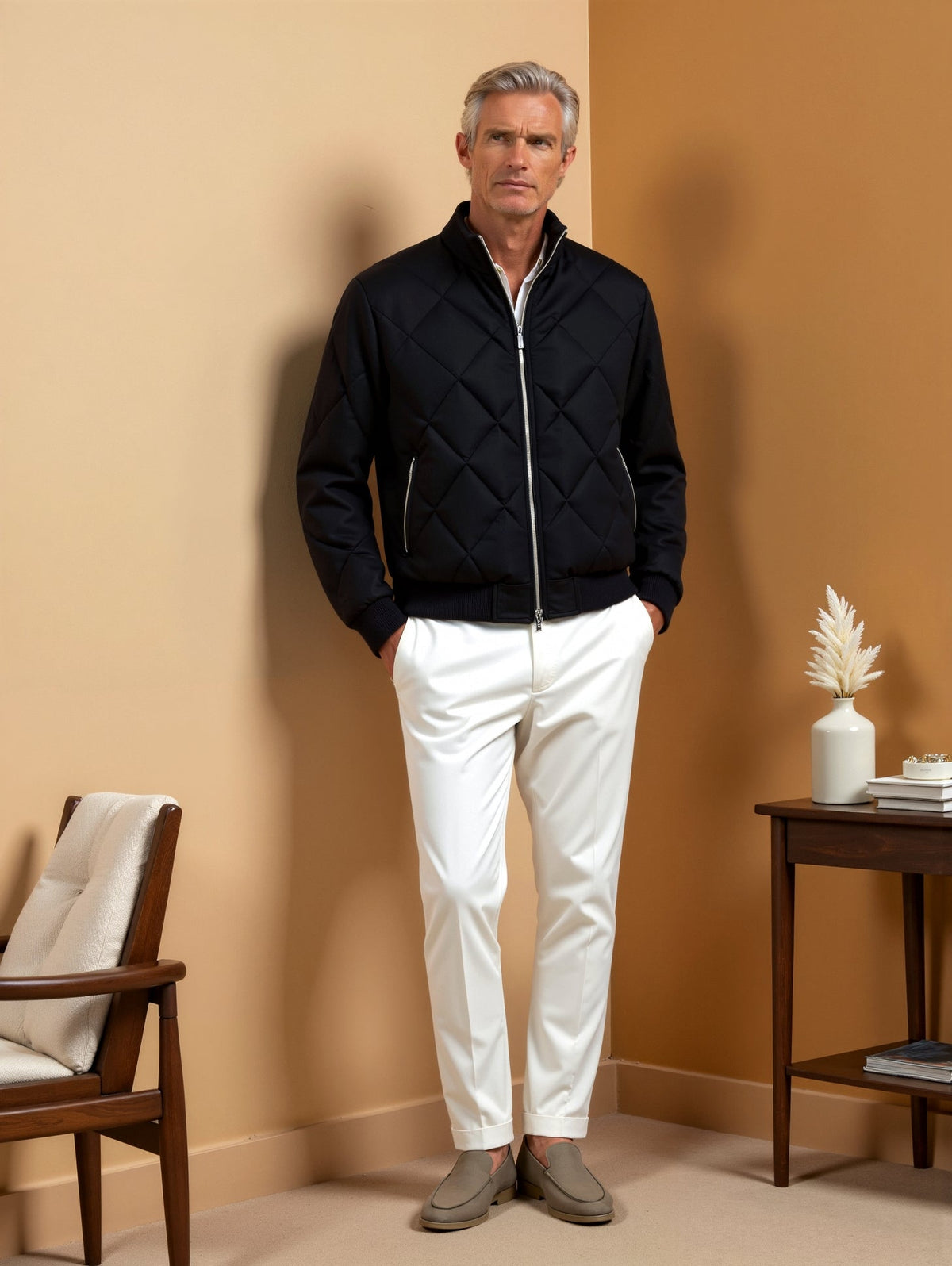 Luca | Cosy Diamond Quilted Jacket with Stand Collar
