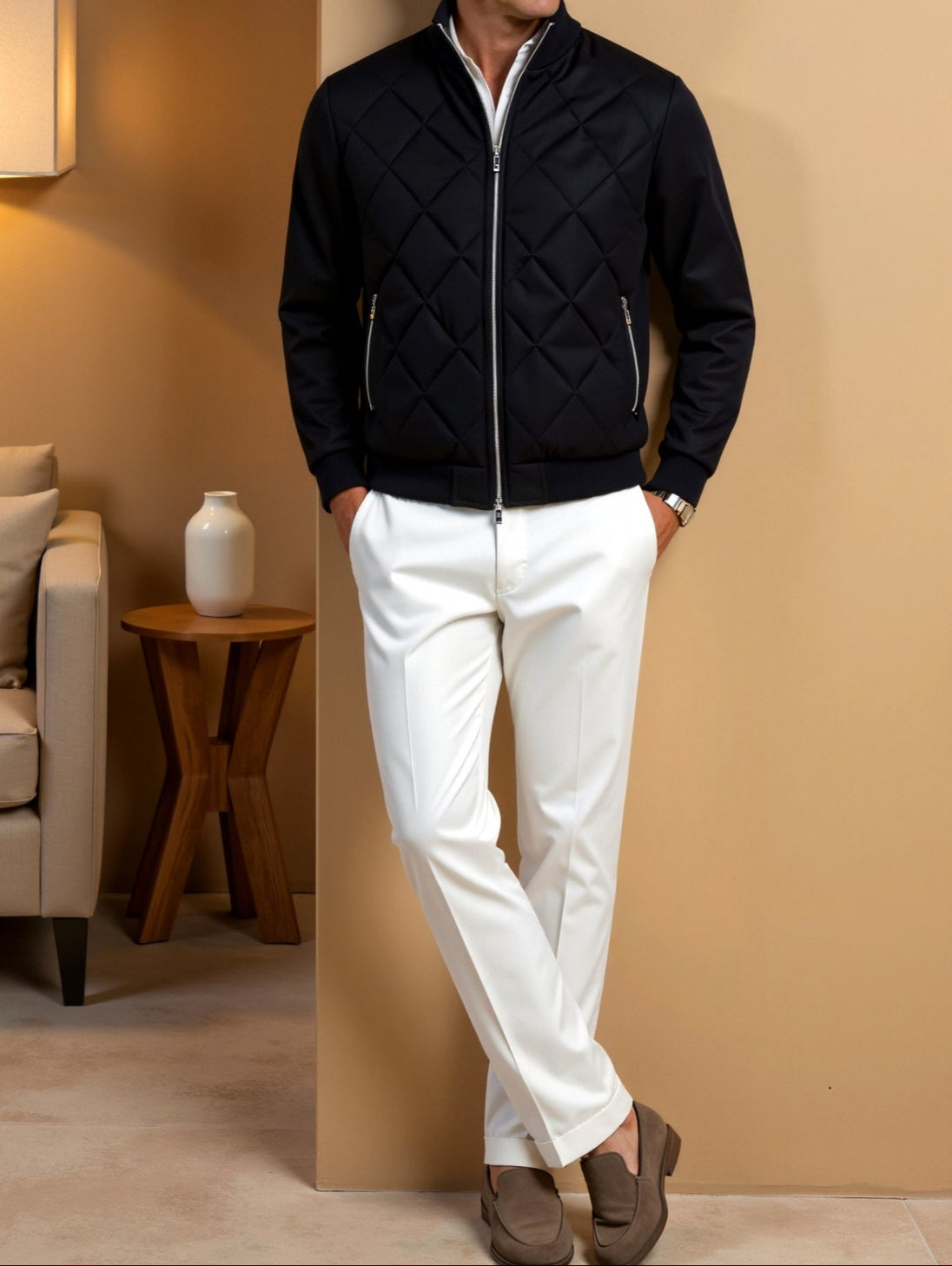Luca | Cosy Diamond Quilted Jacket with Stand Collar