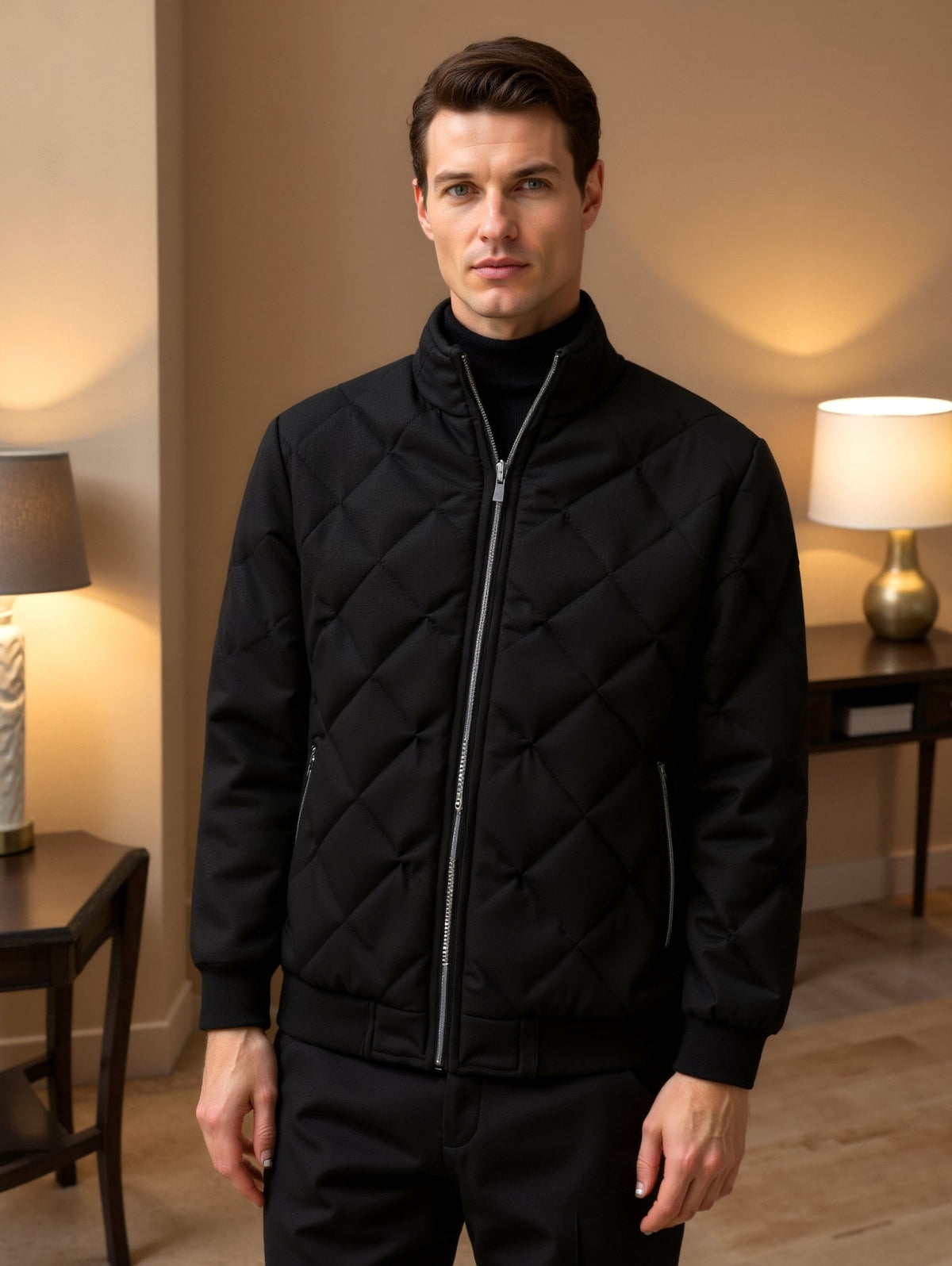 Luca | Cosy Diamond Quilted Jacket with Stand Collar