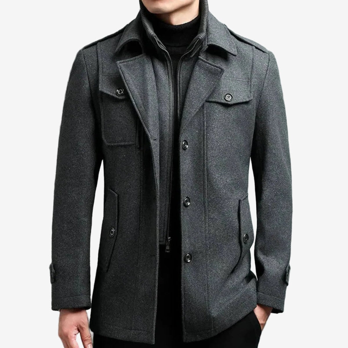 Lucas | Sophisticated Double-Breasted Mens Coats with Funnel Collar