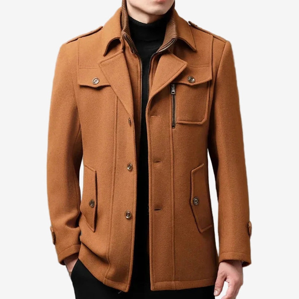 Lucas | Sophisticated Double-Breasted Mens Coats with Funnel Collar