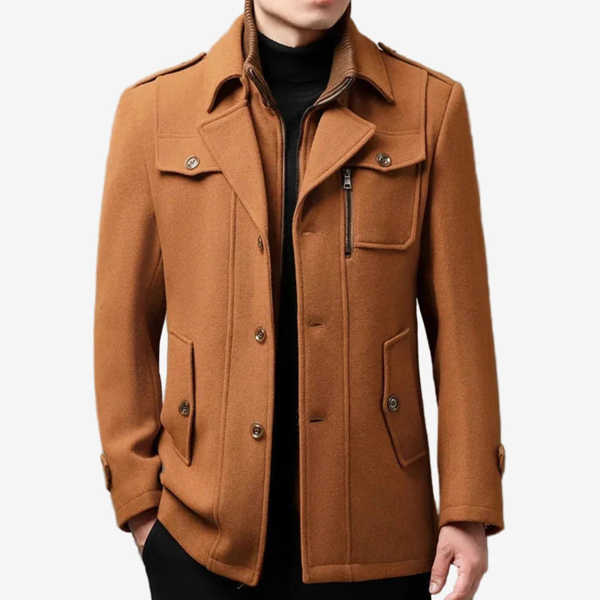 Lucas | Sophisticated Double-Breasted Mens Coats with Funnel Collar