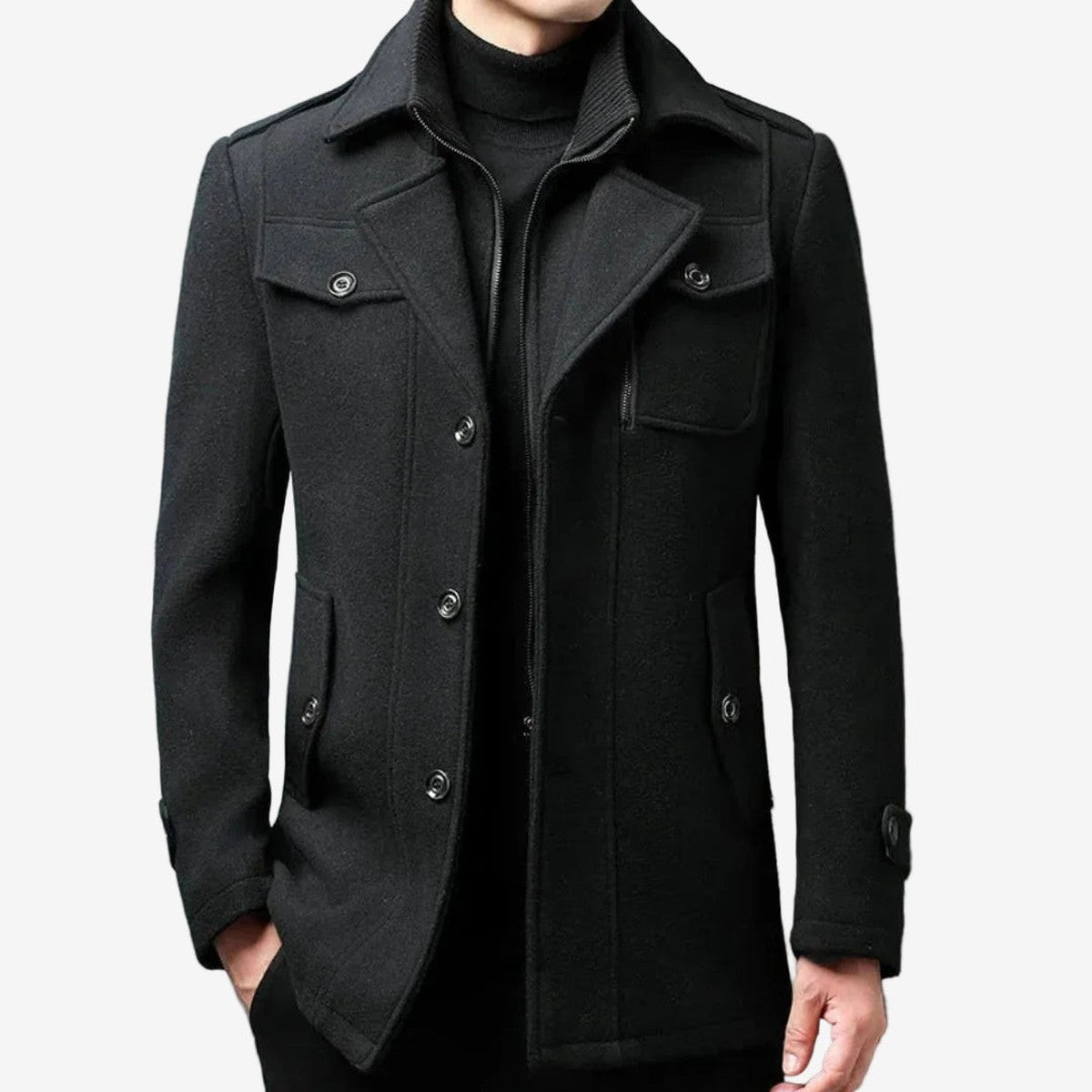 Lucas | Sophisticated Double-Breasted Mens Coats with Funnel Collar