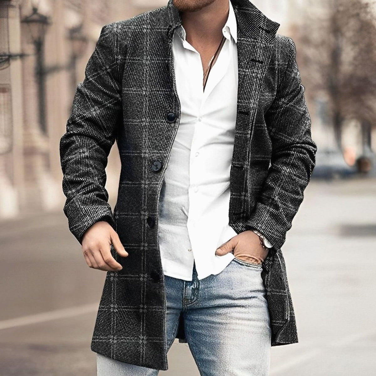 Lucas | Sophisticated Long Single-Breasted Mens Overcoat