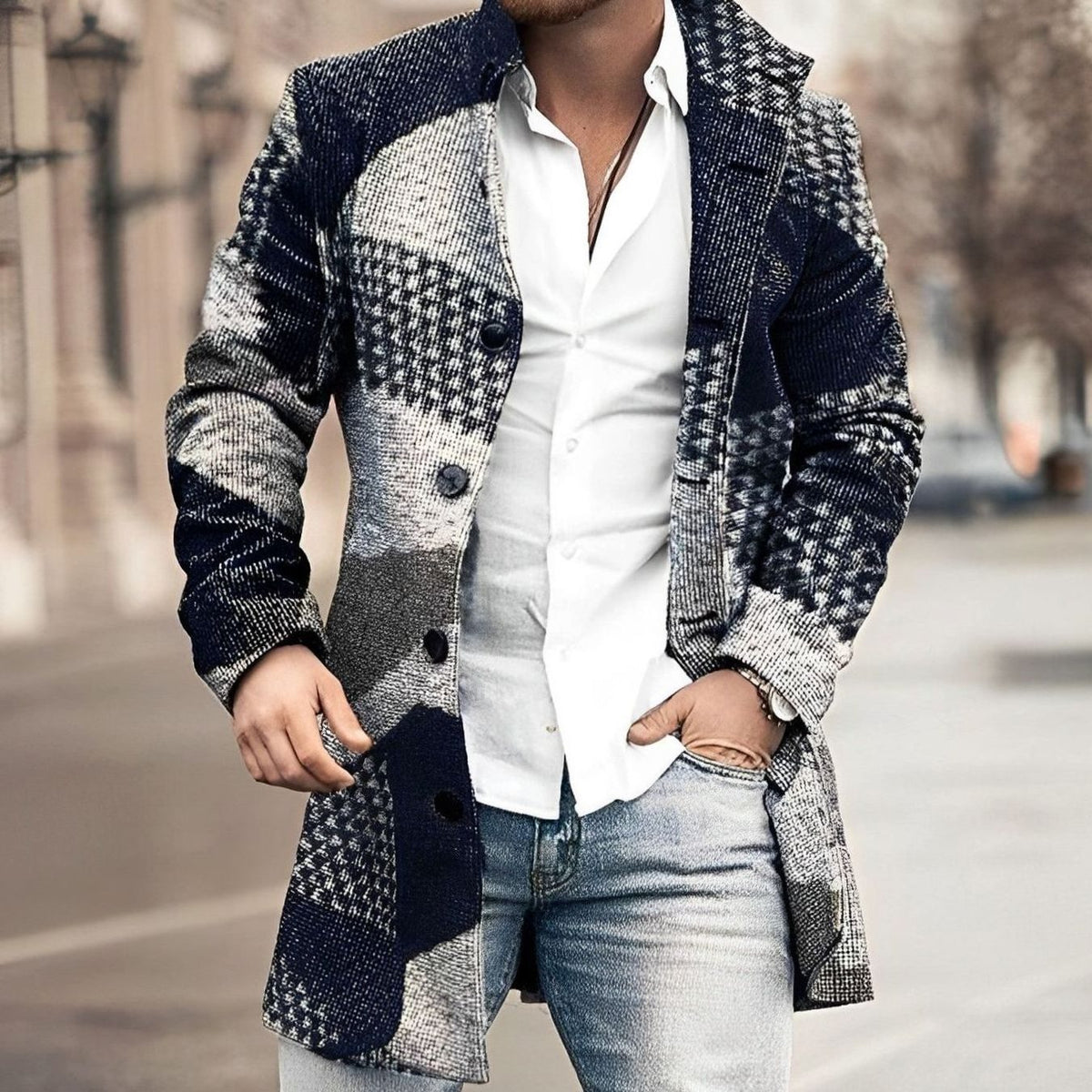 Lucas | Sophisticated Long Single-Breasted Mens Overcoat