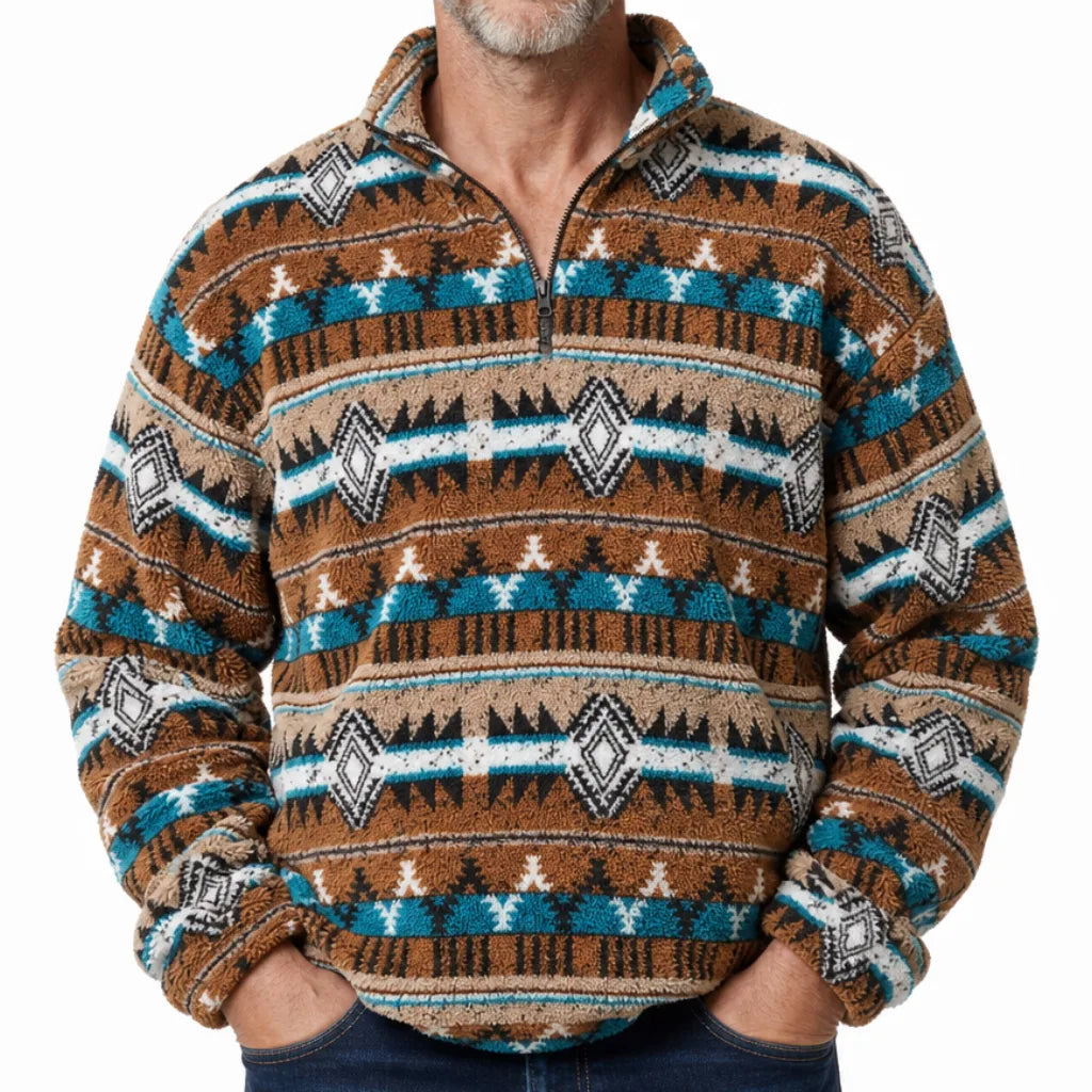 Lucas | Western Geometric Quarter Zip Mens Knit Jumper