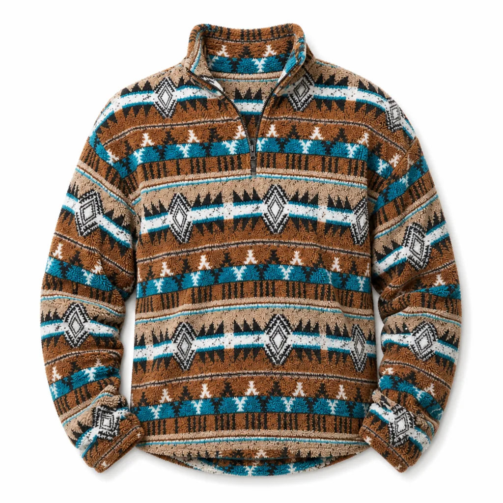Lucas | Western Geometric Quarter Zip Mens Knit Jumper