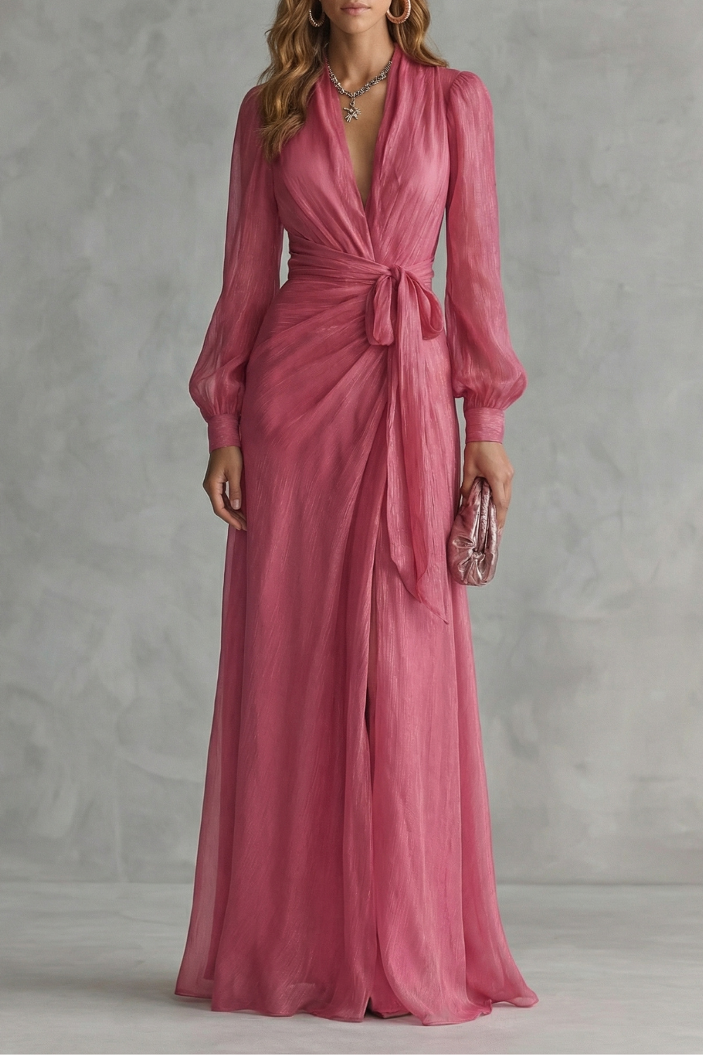 Luna | Cosy Wrap Front Long Sleeve Maxi Christmas Dress