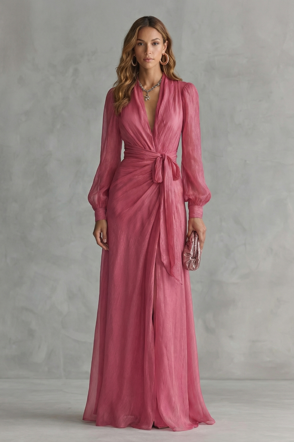 Luna | Cosy Wrap Front Long Sleeve Maxi Christmas Dress