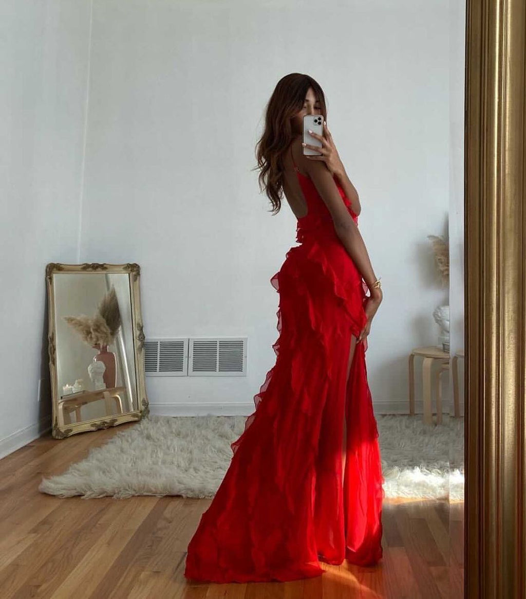 Luna | Elegant Ruffle Christmas Party Maxi Dress