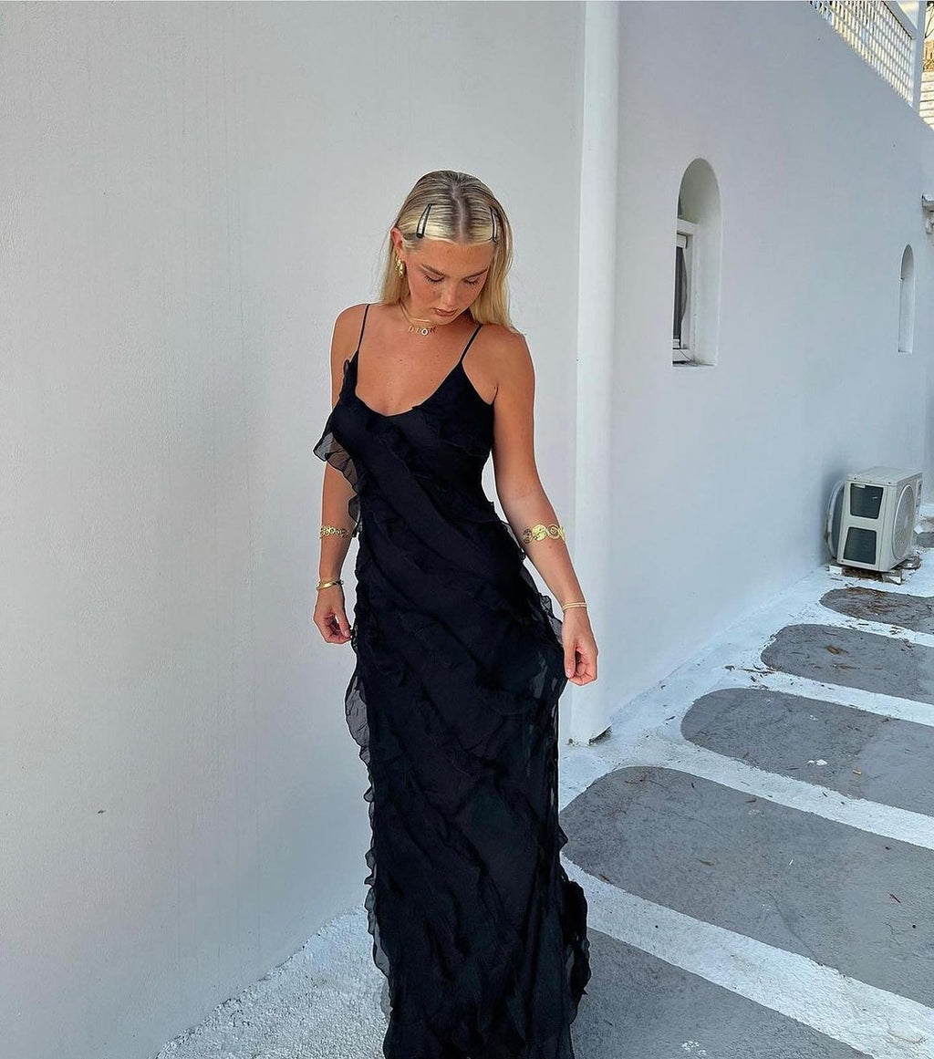 Luna | Elegant Ruffle Christmas Party Maxi Dress