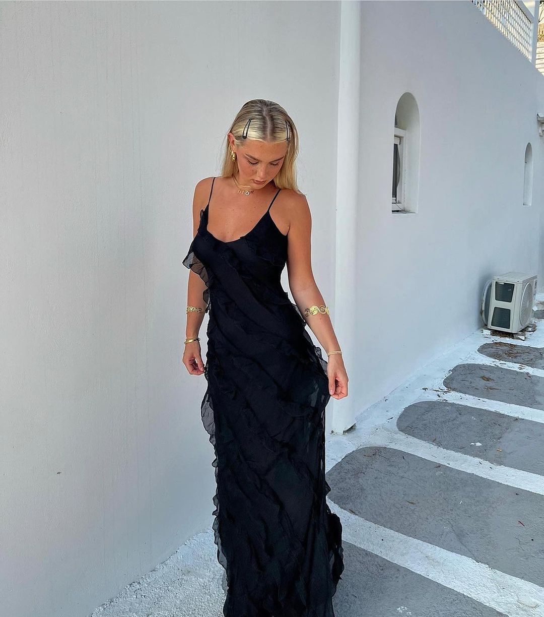 Luna | Elegant Ruffle Christmas Party Maxi Dress