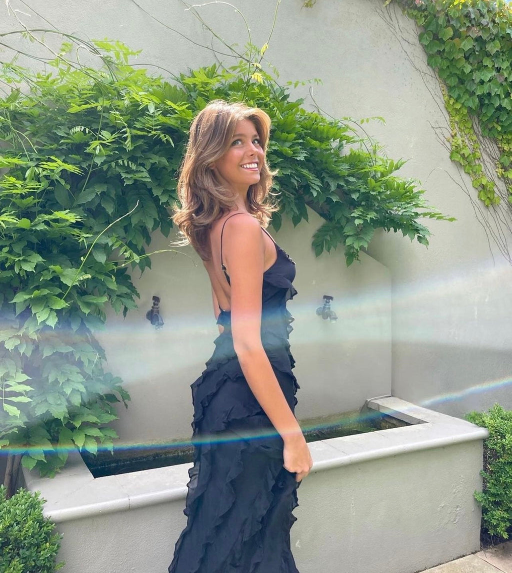 Luna | Elegant Ruffle Christmas Party Maxi Dress