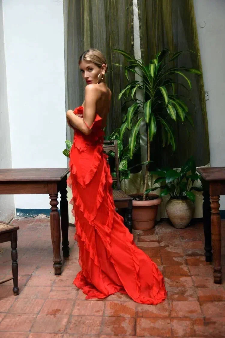 Luna | Elegant Ruffle Christmas Party Maxi Dress