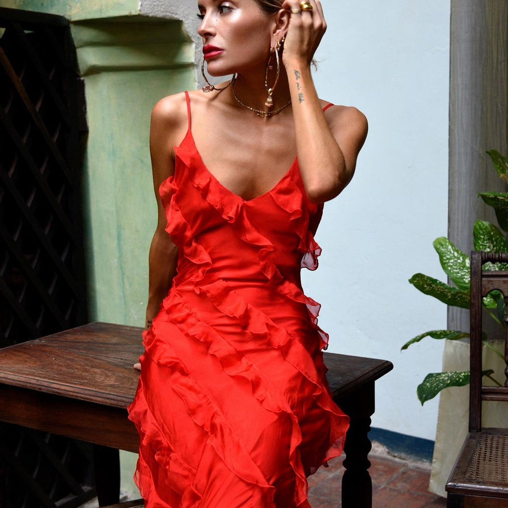 Luna | Elegant Ruffle Christmas Party Maxi Dress
