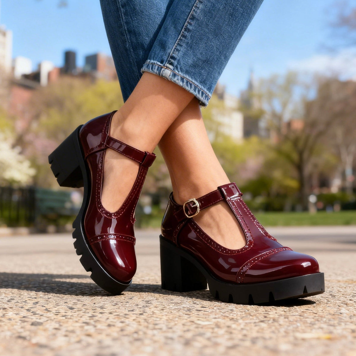 Lyla | Classic Chunky Heel Mary Jane T-Bar Shoes