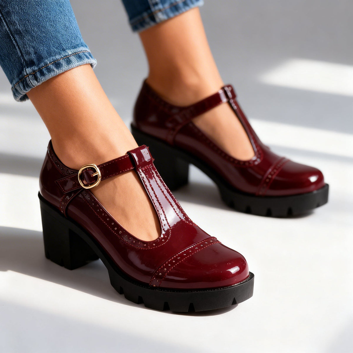 Lyla | Classic Chunky Heel Mary Jane T-Bar Shoes
