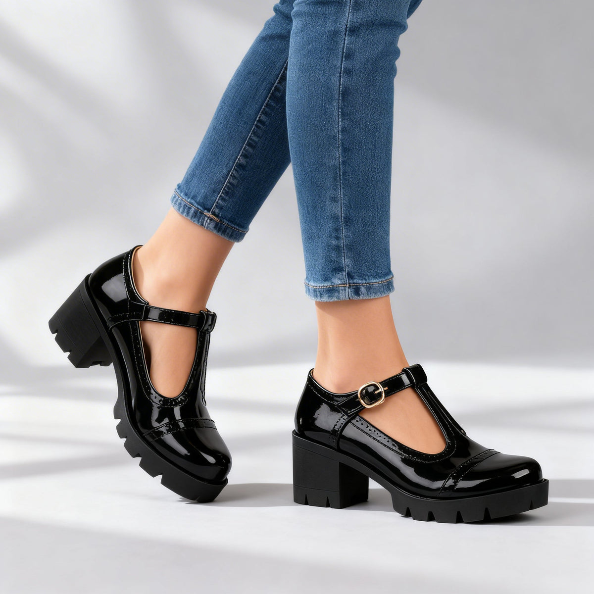 Lyla | Classic Chunky Heel Mary Jane T-Bar Shoes