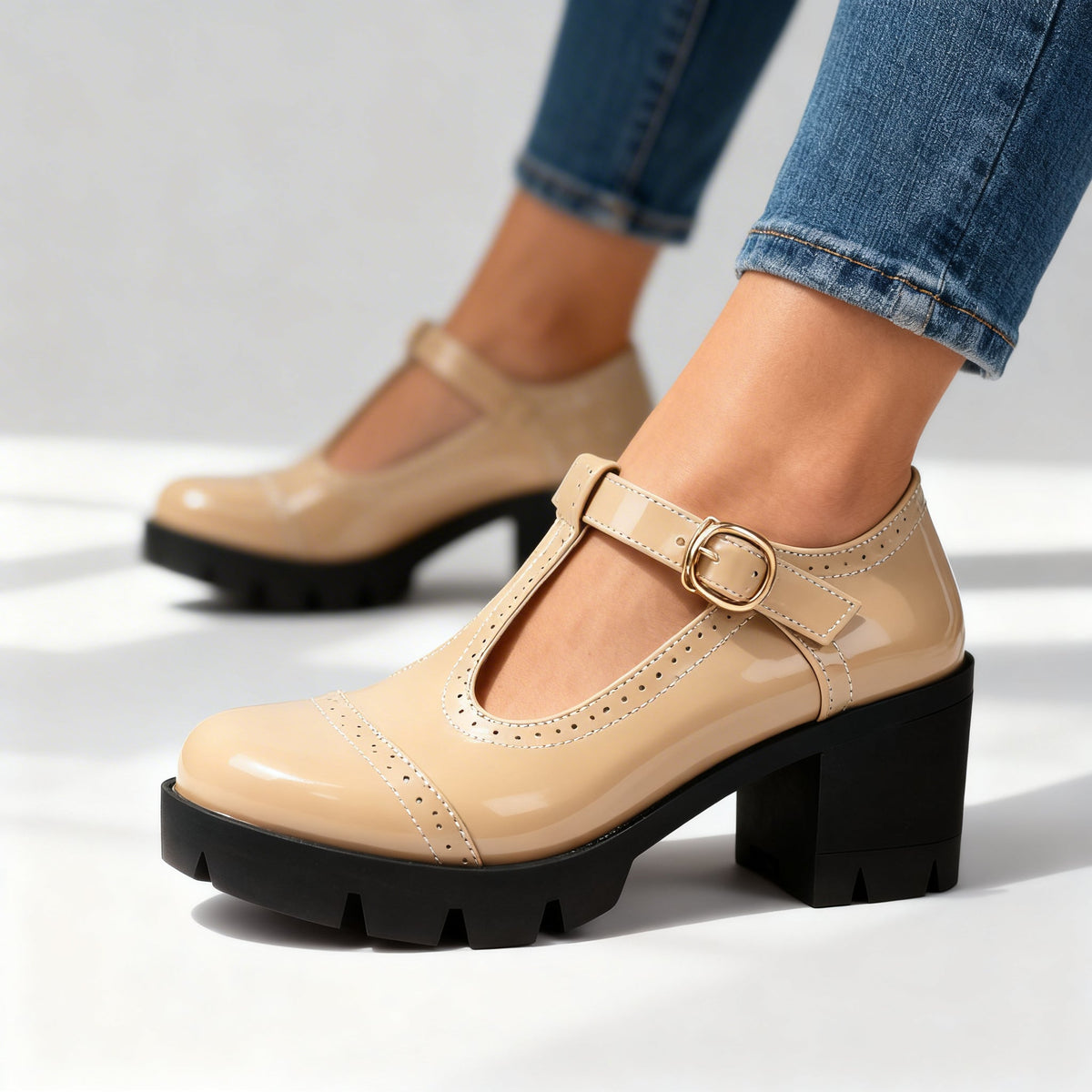 Lyla | Classic Chunky Heel Mary Jane T-Bar Shoes