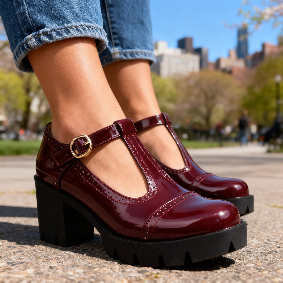 Lyla | Classic Chunky Heel Mary Jane T-Bar Shoes