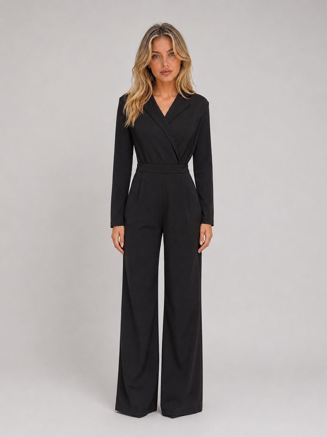 Lyla | Graceful Wrap Front Tailored Wide Leg Jumpsuits