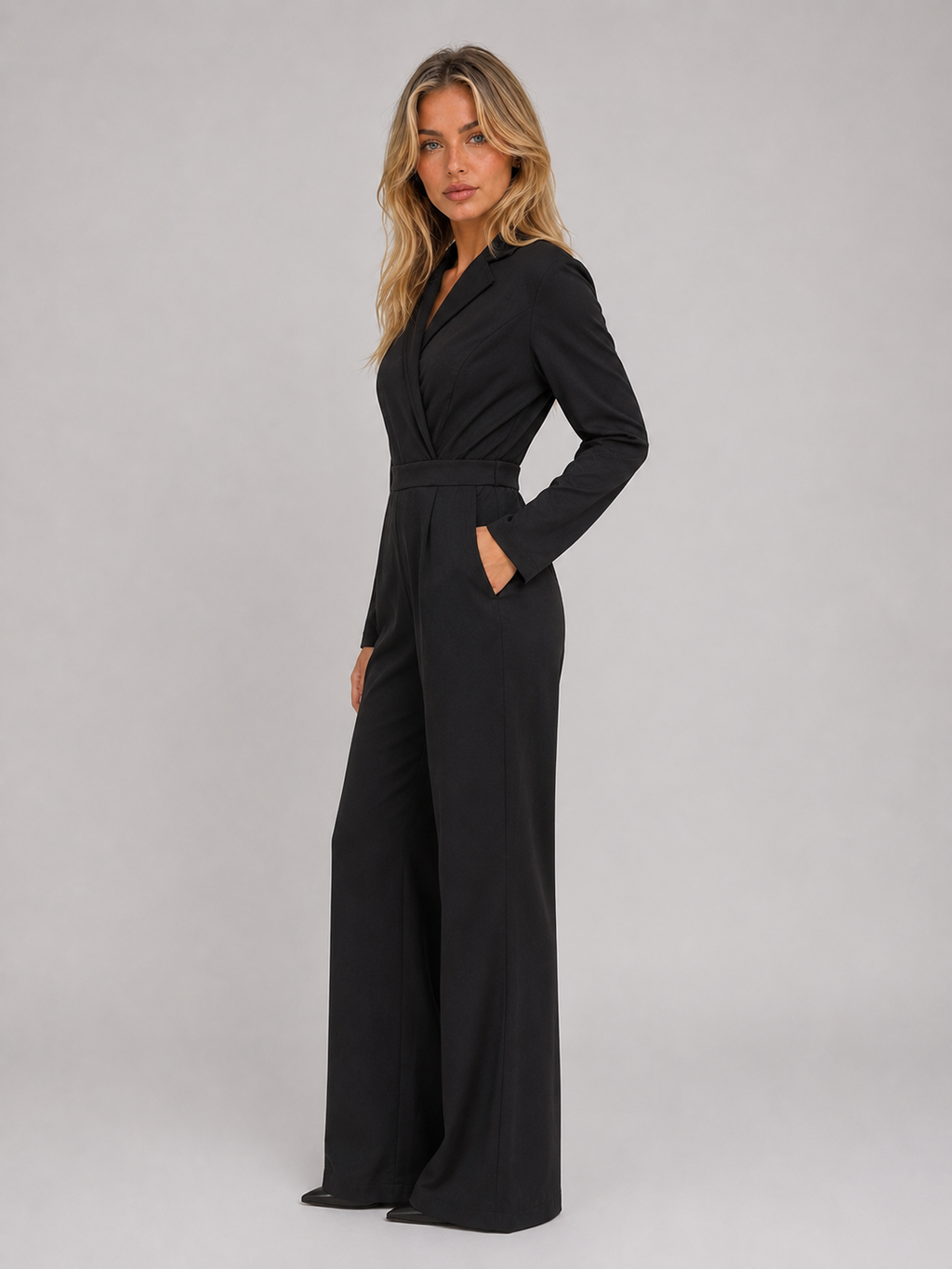 Lyla | Graceful Wrap Front Tailored Wide Leg Jumpsuits