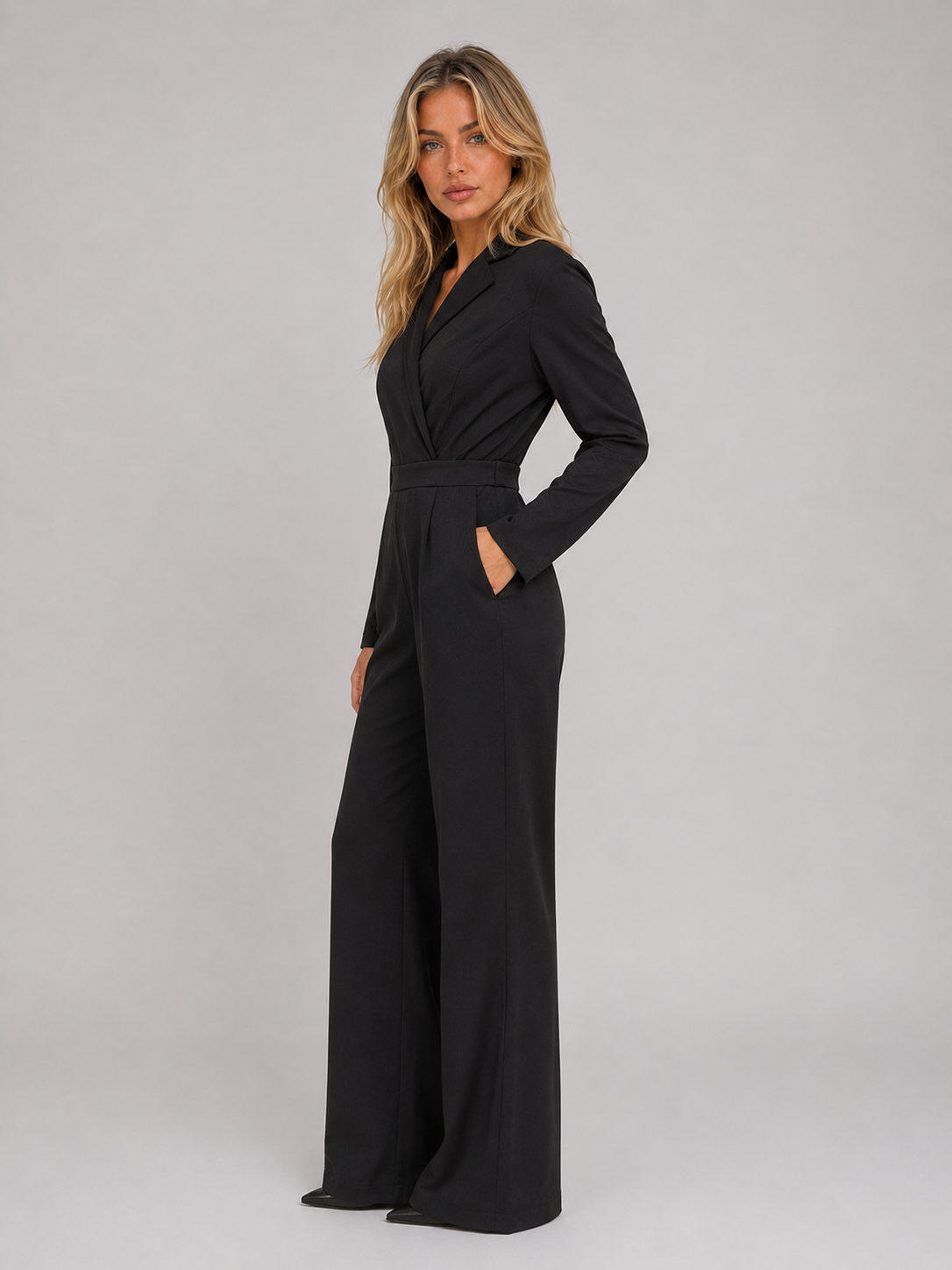 Lyla | Graceful Wrap Front Tailored Wide Leg Jumpsuits